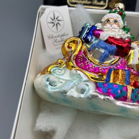 Christopher Radko Ornament‎ with Box Santa Sleigh Glass Trim A Tree-O Glitter - Picture 3 of 14